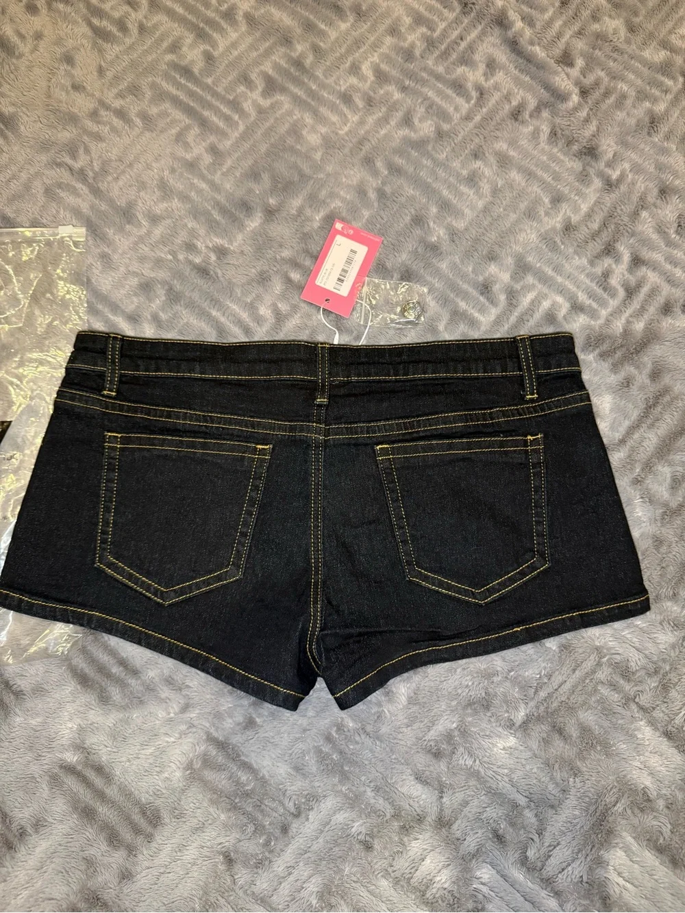 Edikted Low Rise Dark Wash Denim Short Shorts - Women